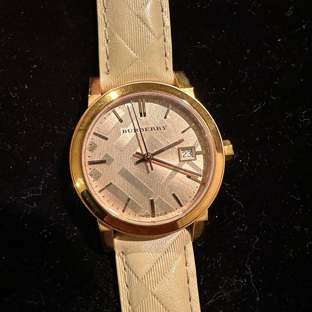 Tan and Rose Gold Burberry Watch